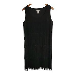 Chicos Flapper Fringe Dress 8 - 10 Black Cocktail Halloween Costume Gatsby Party